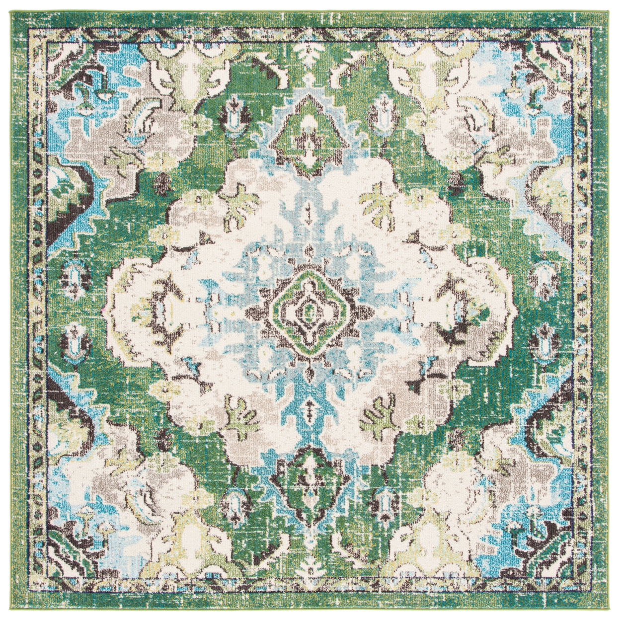 SAFAVIEH Madison Collection MAD484Y Green/ Light Blue Rug - 8' Square
