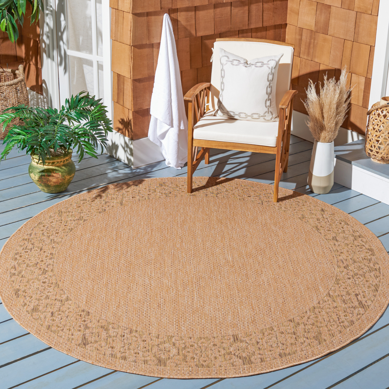 SAFAVIEH Indoor Outdoor CY6011-39 Courtyard Natural / Gold Rug - 6' 7 Square