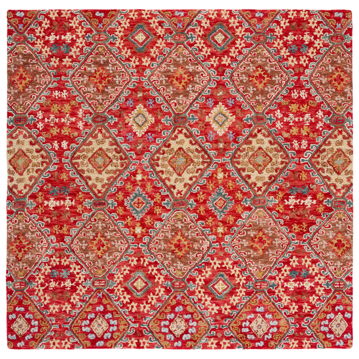 SAFAVIEH Aspen Collection APN529Q Handmade Red / Gold Rug - 7' Square