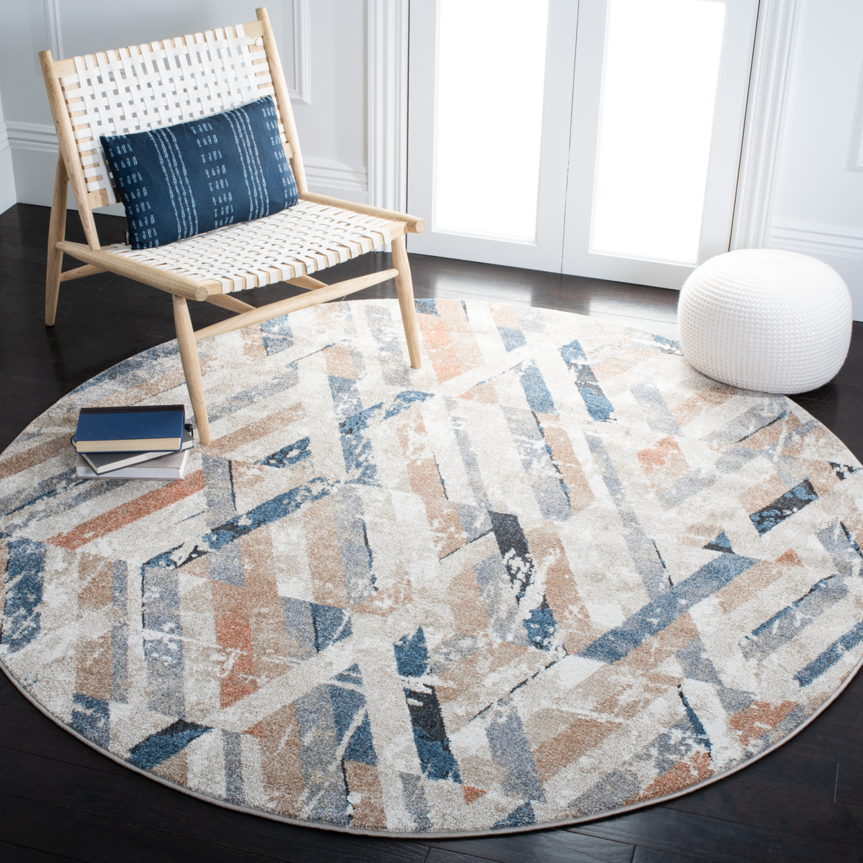 SAFAVIEH Coppertone Collection CPN356A Ivory / Navy Rug - 6' 7 Square