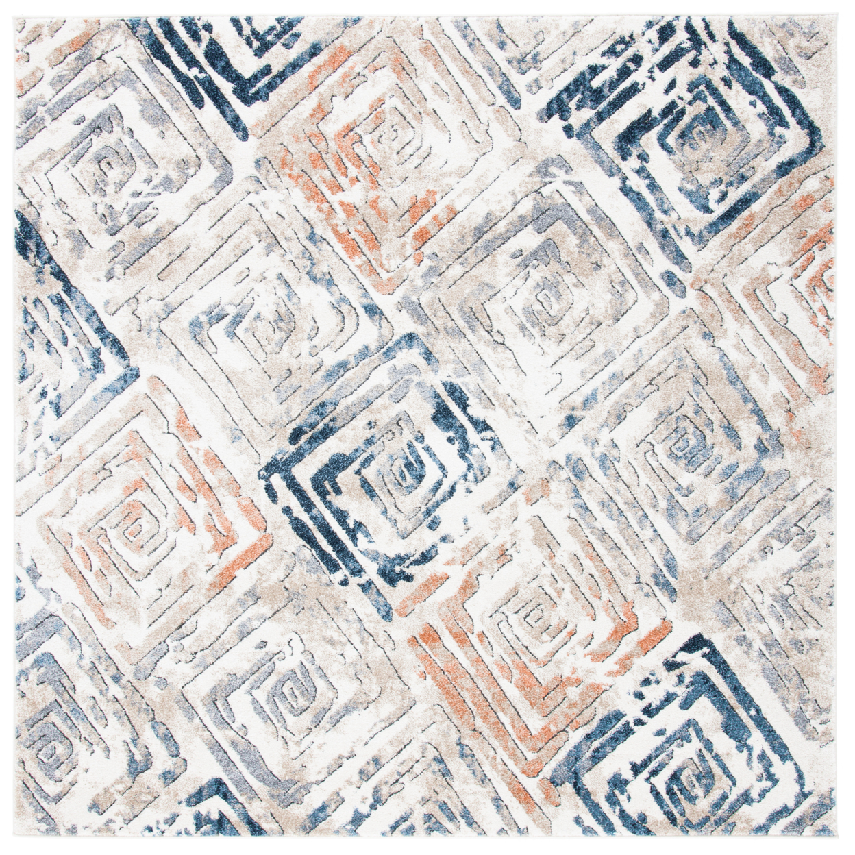 SAFAVIEH Coppertone Collection CPN324A Ivory / Navy Rug - 6' 7 Square