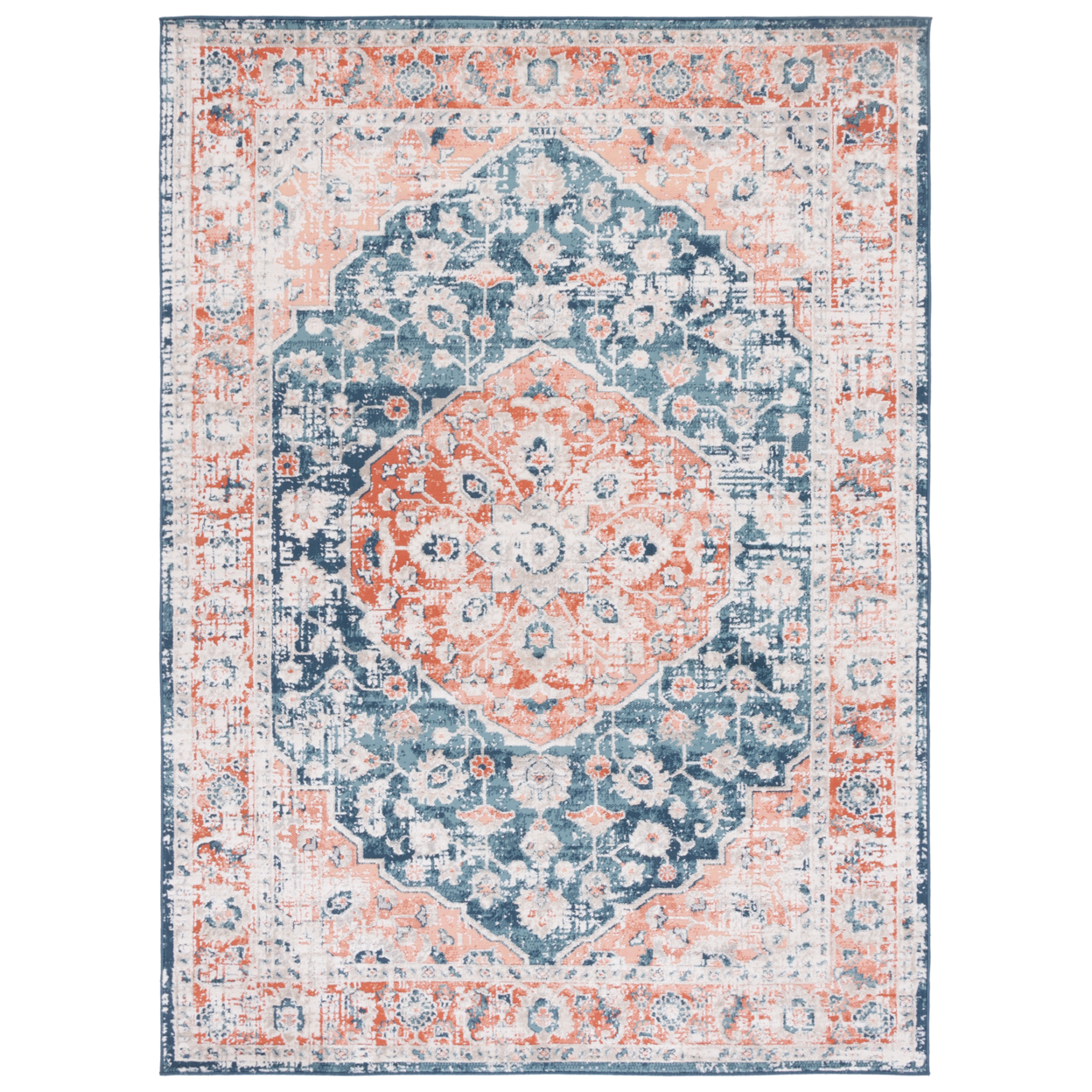 SAFAVIEH Madison Collection MAD836N Navy / Rust Rug - 6' 7 Square