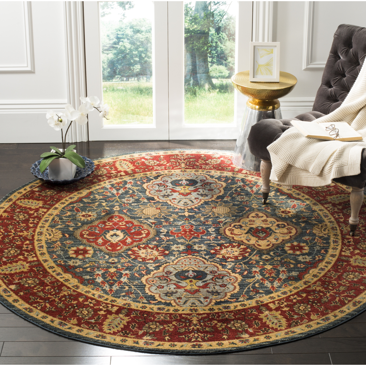 SAFAVIEH Mahal Collection MAH655C Navy / Red Rug - 5' 1 Square