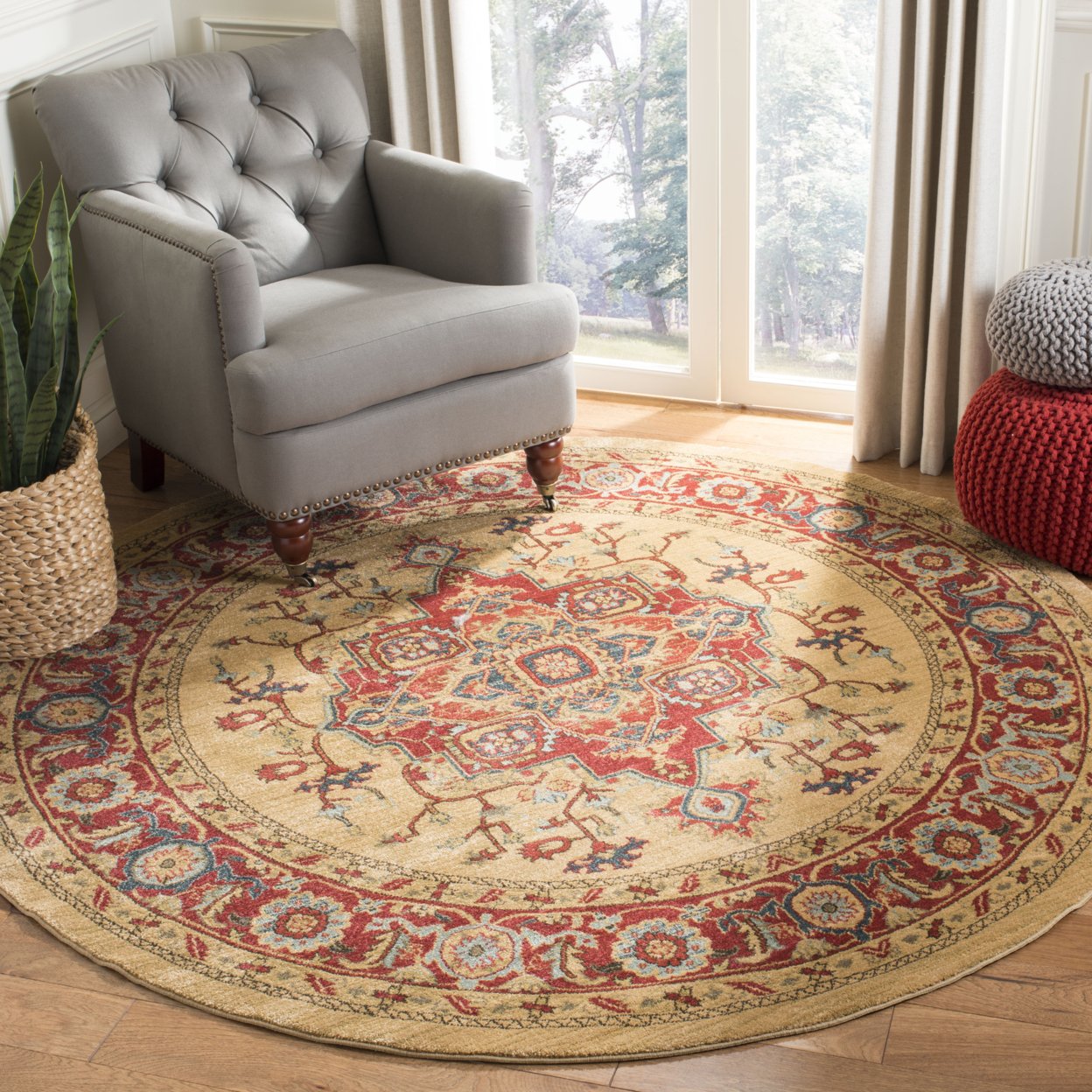 SAFAVIEH Mahal Collection MAH698A Red / Natural Rug - 3' Round