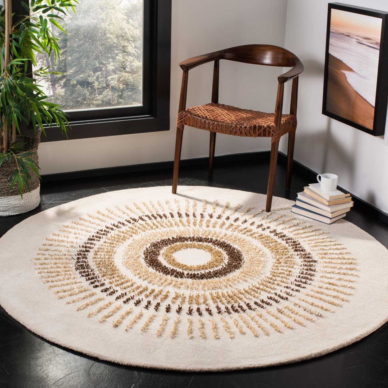 SAFAVIEH Soho Collection SOH719A Handmade Beige/Gold Rug - 6' Square