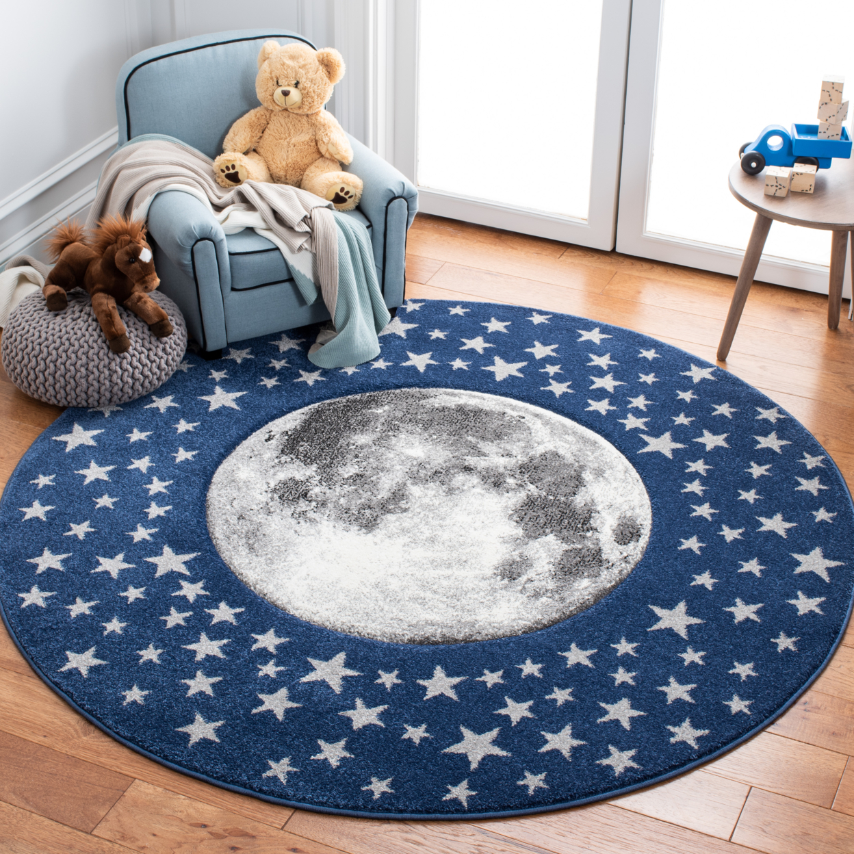 SAFAVIEH Carousel Kids Collection CRK135N Navy / Grey Rug - 5' 3 Square