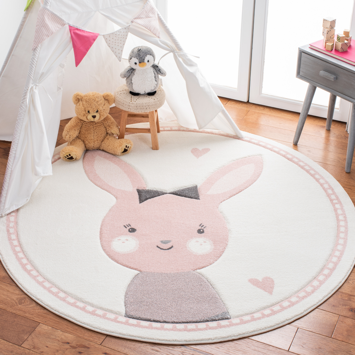 SAFAVIEH Carousel Kids Collection CRK166A Ivory/Pink Rug - 5' 3 Round