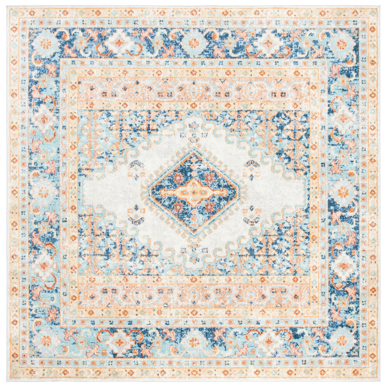 SAFAVIEH Aria Collection ARA572N Ivory / Navy Rug - 6' 7 Square