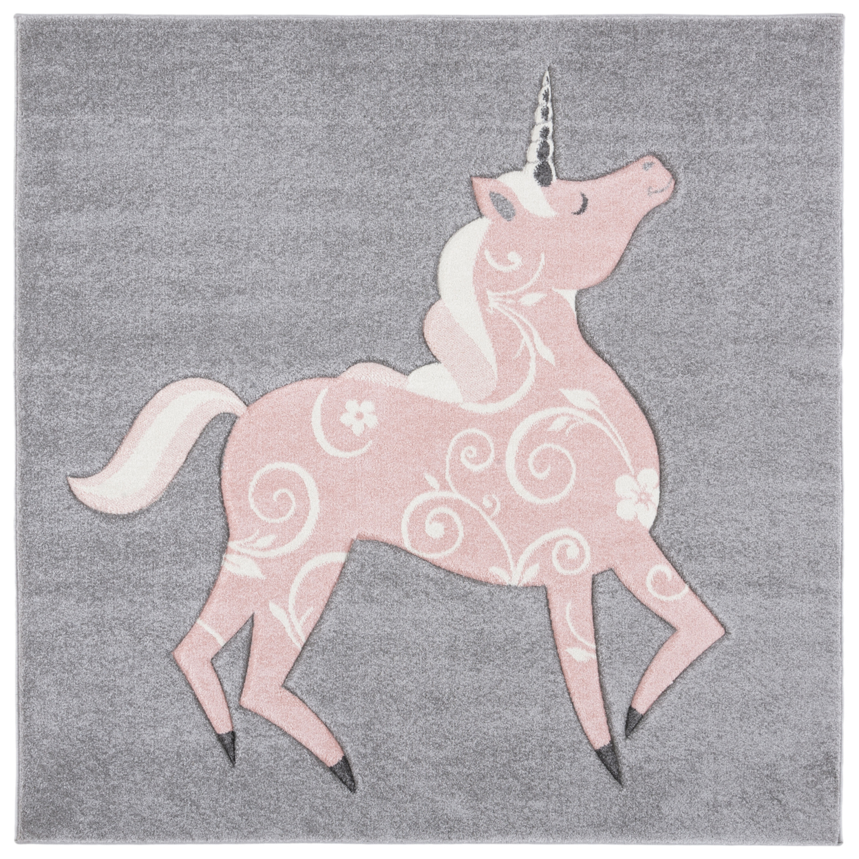 SAFAVIEH Carousel Kids Collection CRK163F Grey / Pink Rug - 3' Square