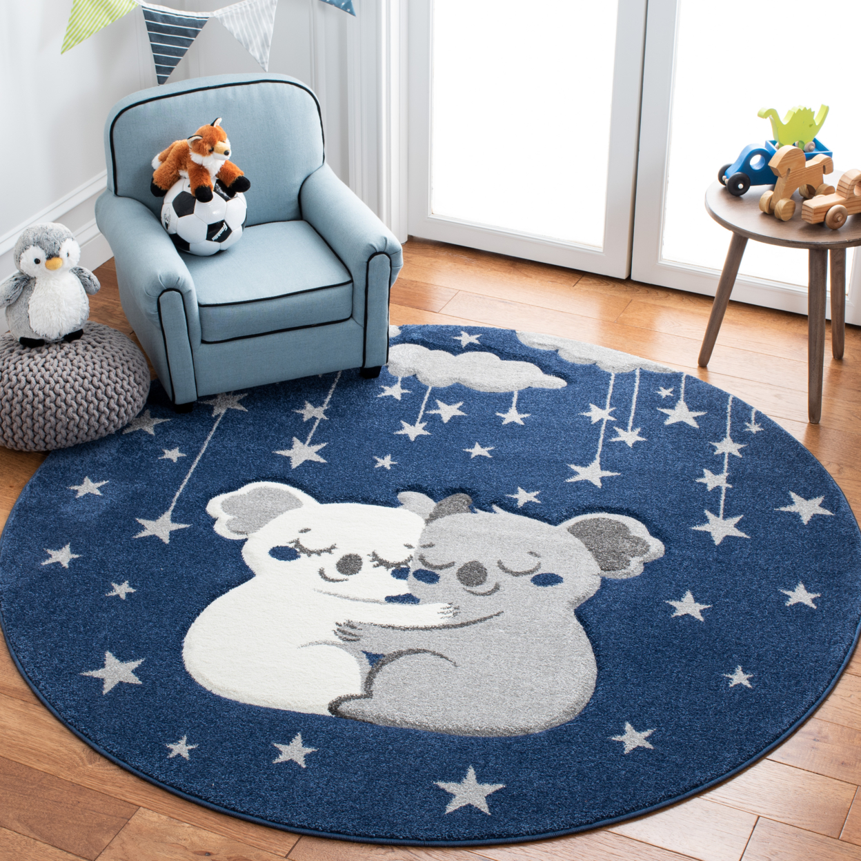 SAFAVIEH Carousel Kids Collection CRK195N Navy / Grey Rug - 5' 3 Square