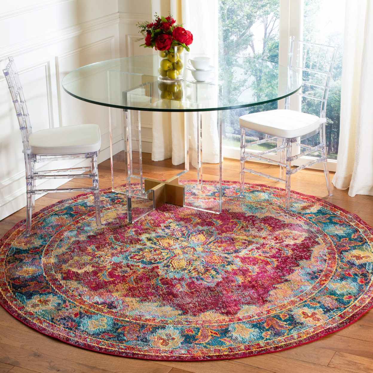 SAFAVIEH Crystal Collection CRS508R Ruby / Navy Rug - 7' Round