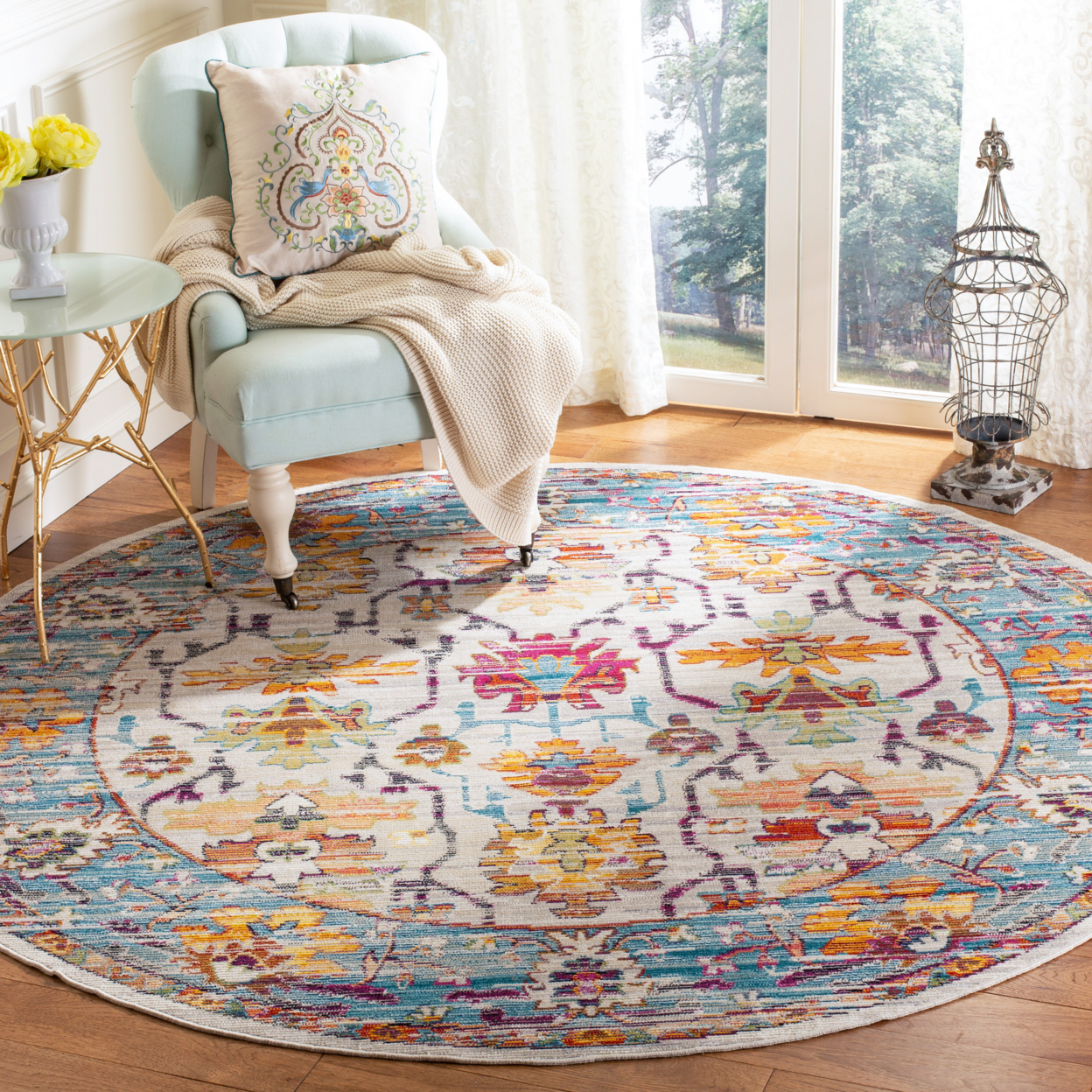 SAFAVIEH Crystal Collection CRS518G Cream/Teal Rug - 7' Round