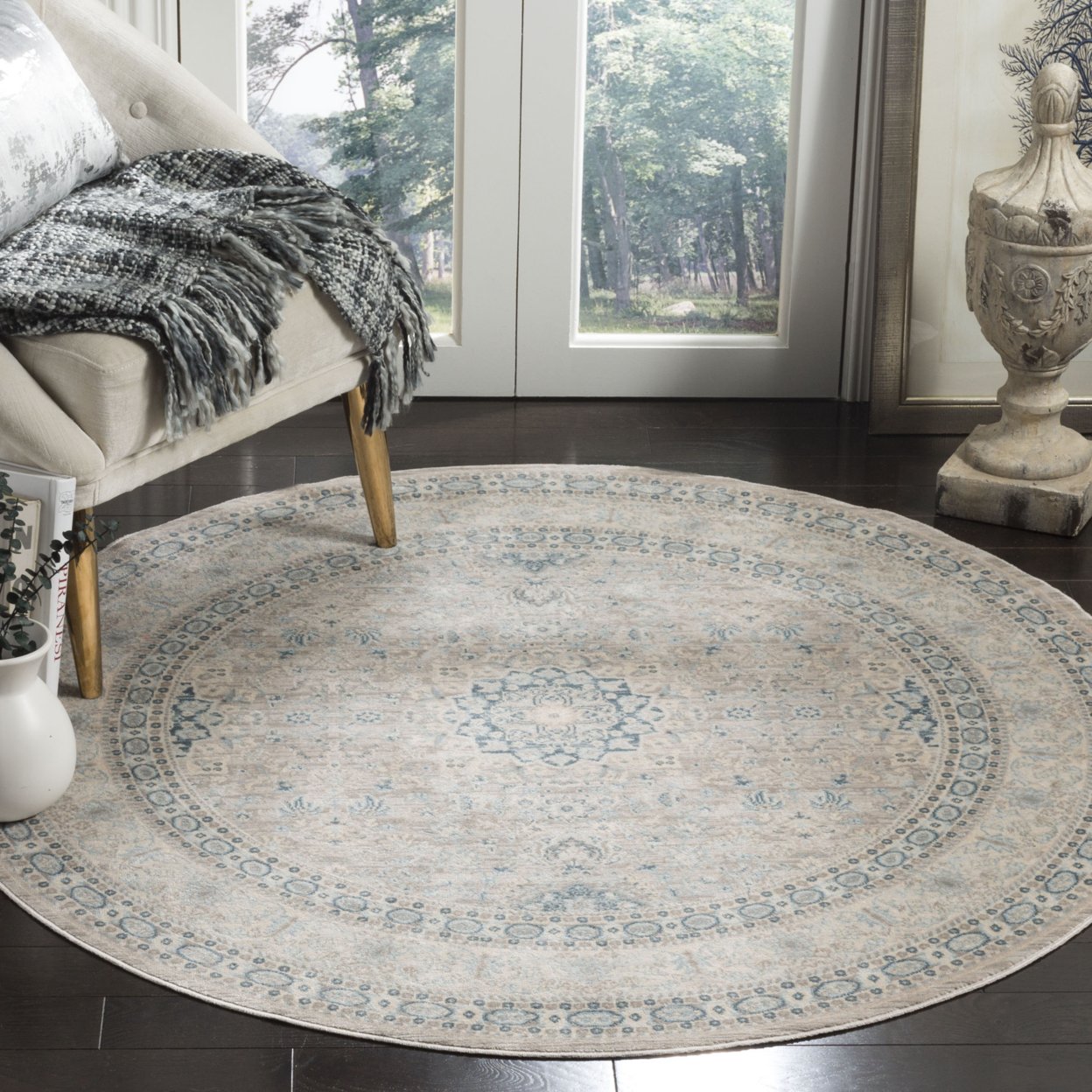SAFAVIEH Archive Collection ARC671A Grey / Blue Rug - 5' Round