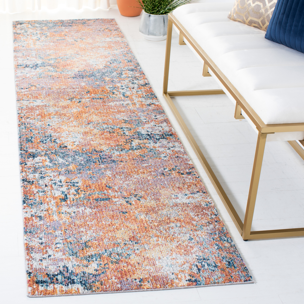 SAFAVIEH Crystal Collection CRS799D Gold / Blue Rug - 6' 3 Square