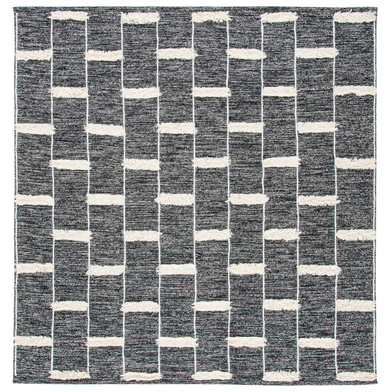 SAFAVIEH Striped Kilim STK508Z Black / Ivory Rug - 7 X 7 Square