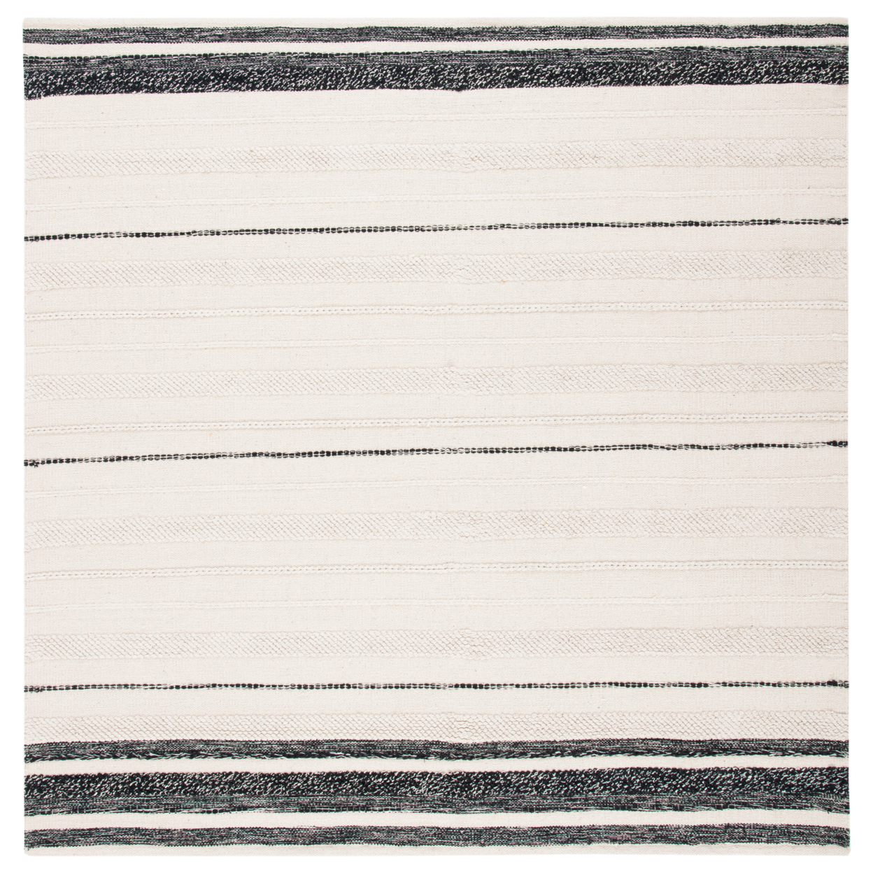 SAFAVIEH Striped Kilim STK512A Ivory / Black Rug - 9' Square