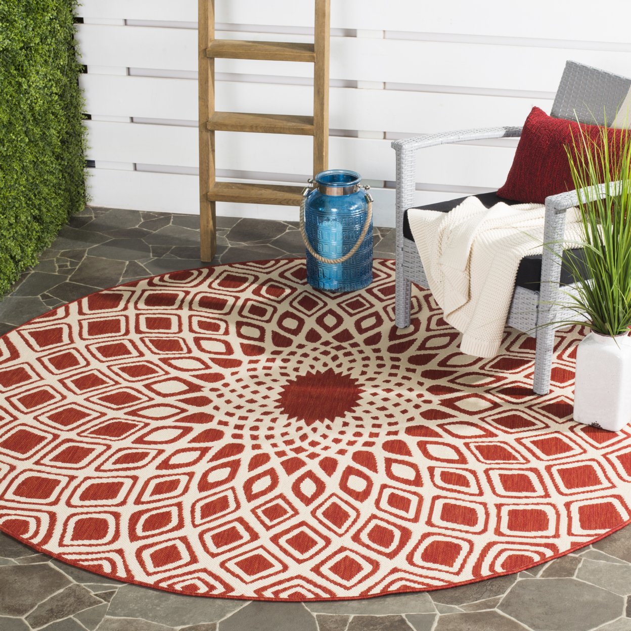 SAFAVIEH Outdoor CY6616-23821 Courtyard Red / Beige Rug - 6' 7 Square