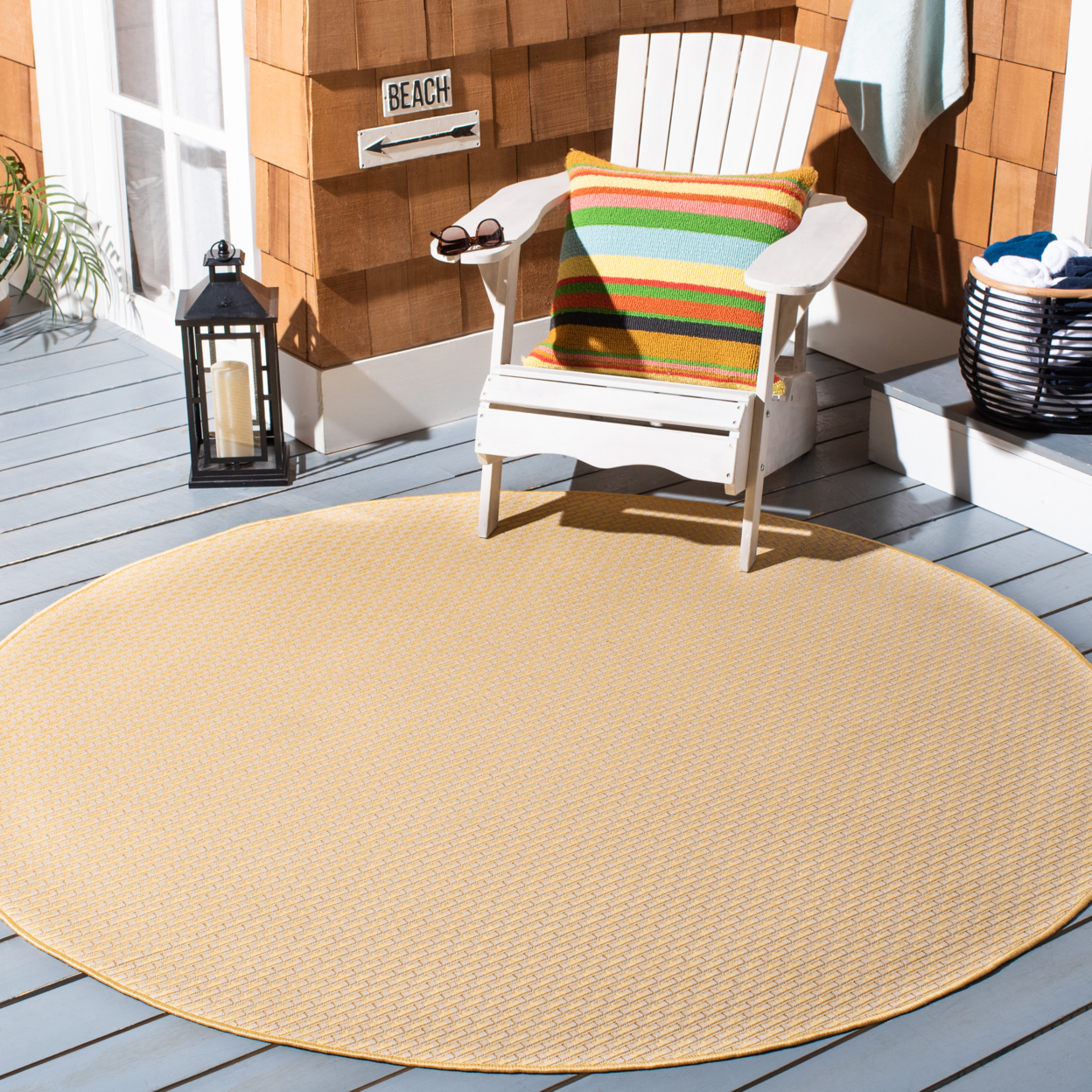 SAFAVIEH Outdoor CY6653-30621 Courtyard Gold / Beige Rug - 6' 7 Square