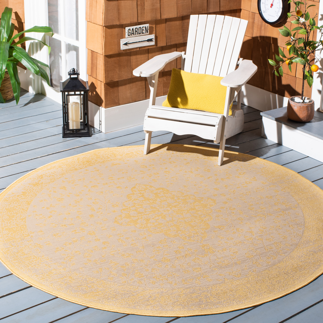 SAFAVIEH Outdoor CY6720-30612 Courtyard Beige / Gold Rug - 6' 7 Square