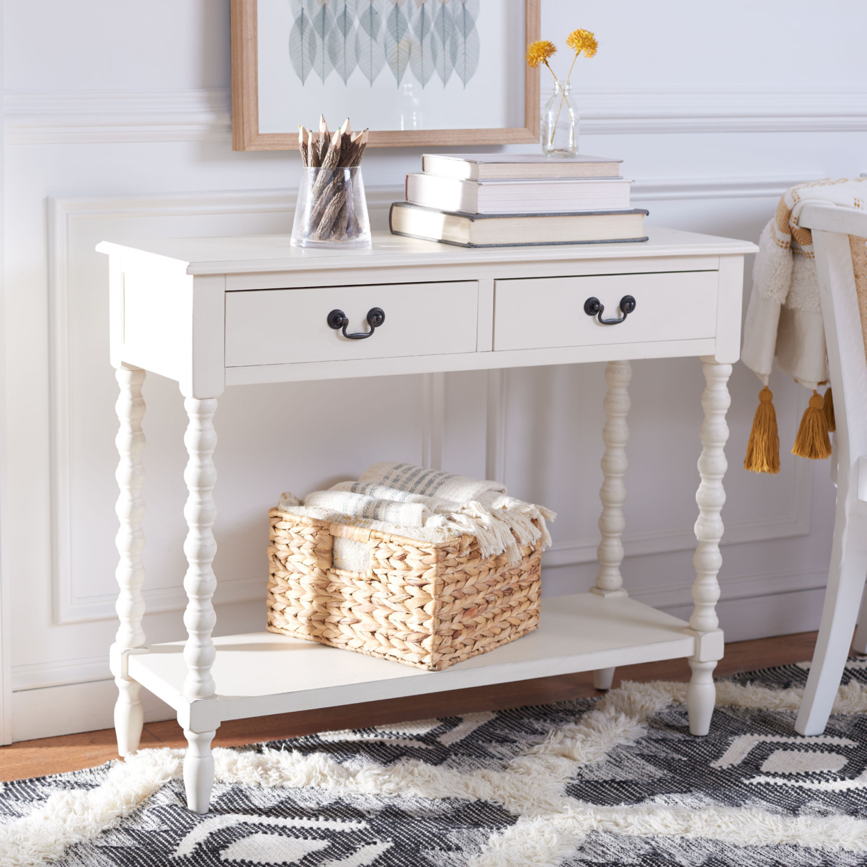 SAFAVIEH Athena 2-Drawer Console Table Distressed White