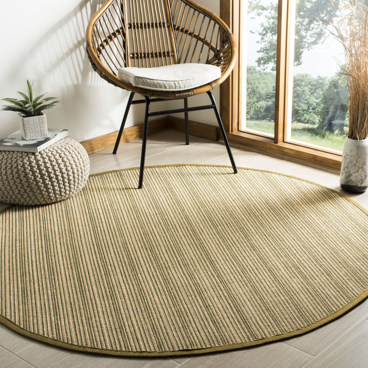 SAFAVIEH Natural Fiber Collection NF132A Multi/Green Rug - 6' Round