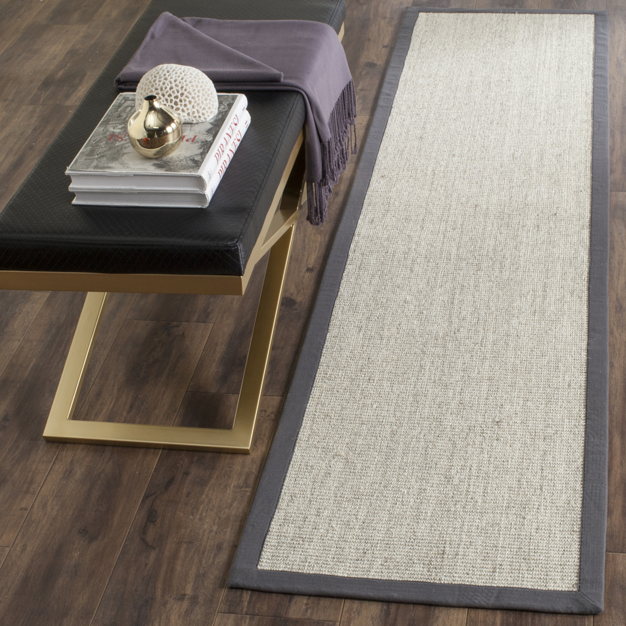 SAFAVIEH Natural Fiber Collection NF441B Marble/Grey Rug - 2' 6 X 22'