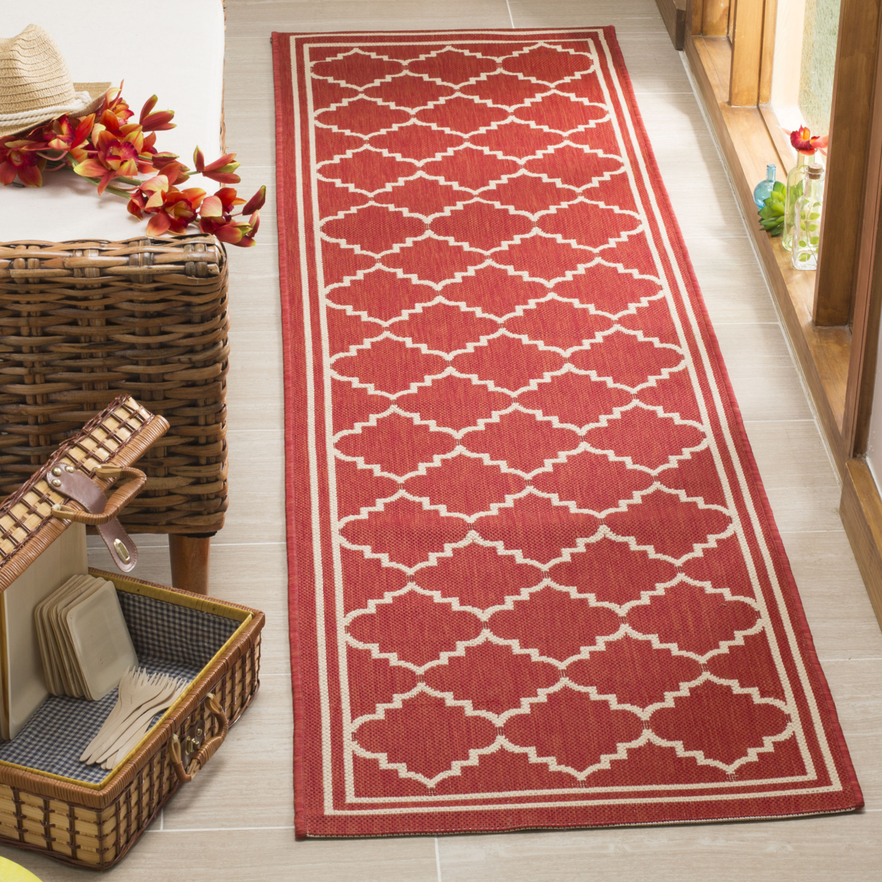 SAFAVIEH Outdoor CY6889-248 Courtyard Red / Beige Rug - 6' 7 Square
