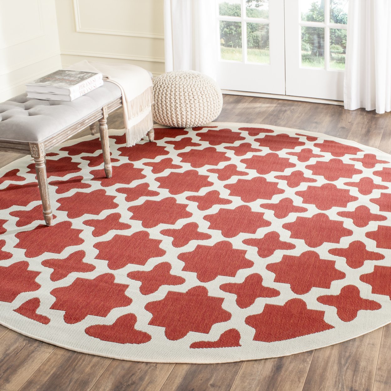 SAFAVIEH Outdoor CY6913-248 Courtyard Collection Red / Bone Rug - 7' 10 Square