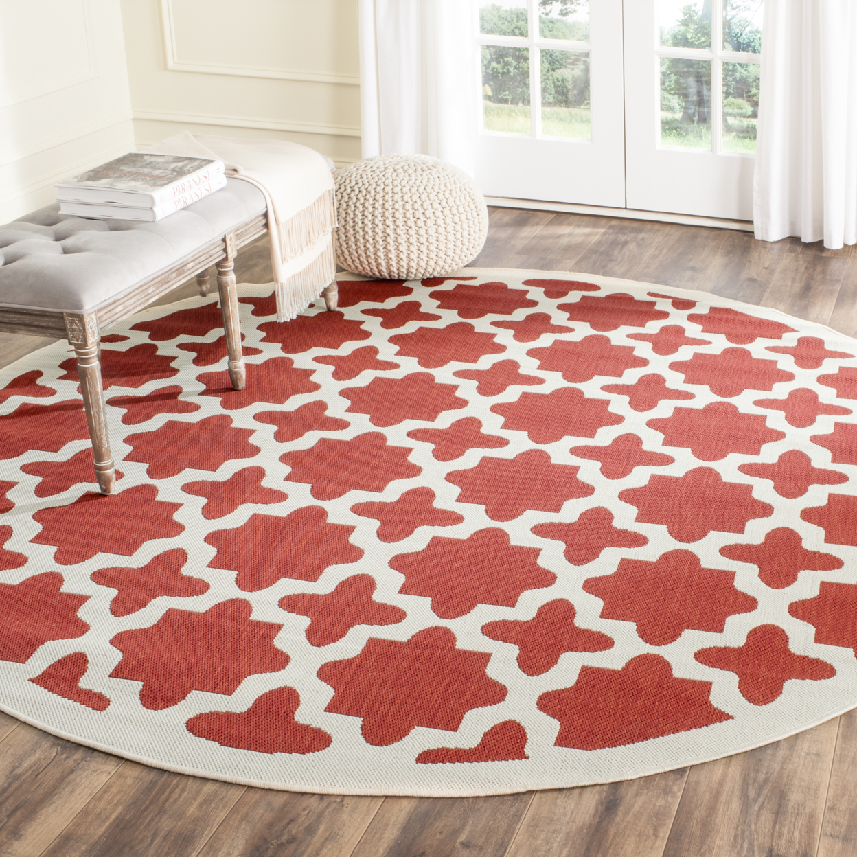 SAFAVIEH Outdoor CY6913-248 Courtyard Collection Red / Bone Rug - 2' 7 X 5'