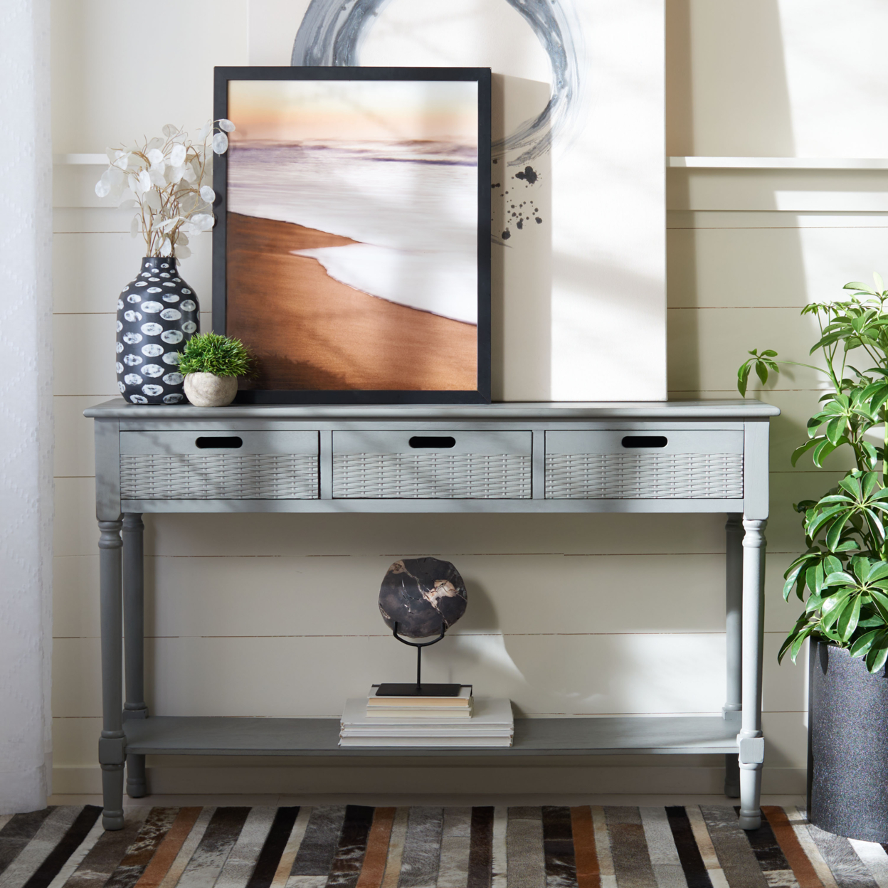 SAFAVIEH Landers 3-Drawer Console Table Distressed Grey