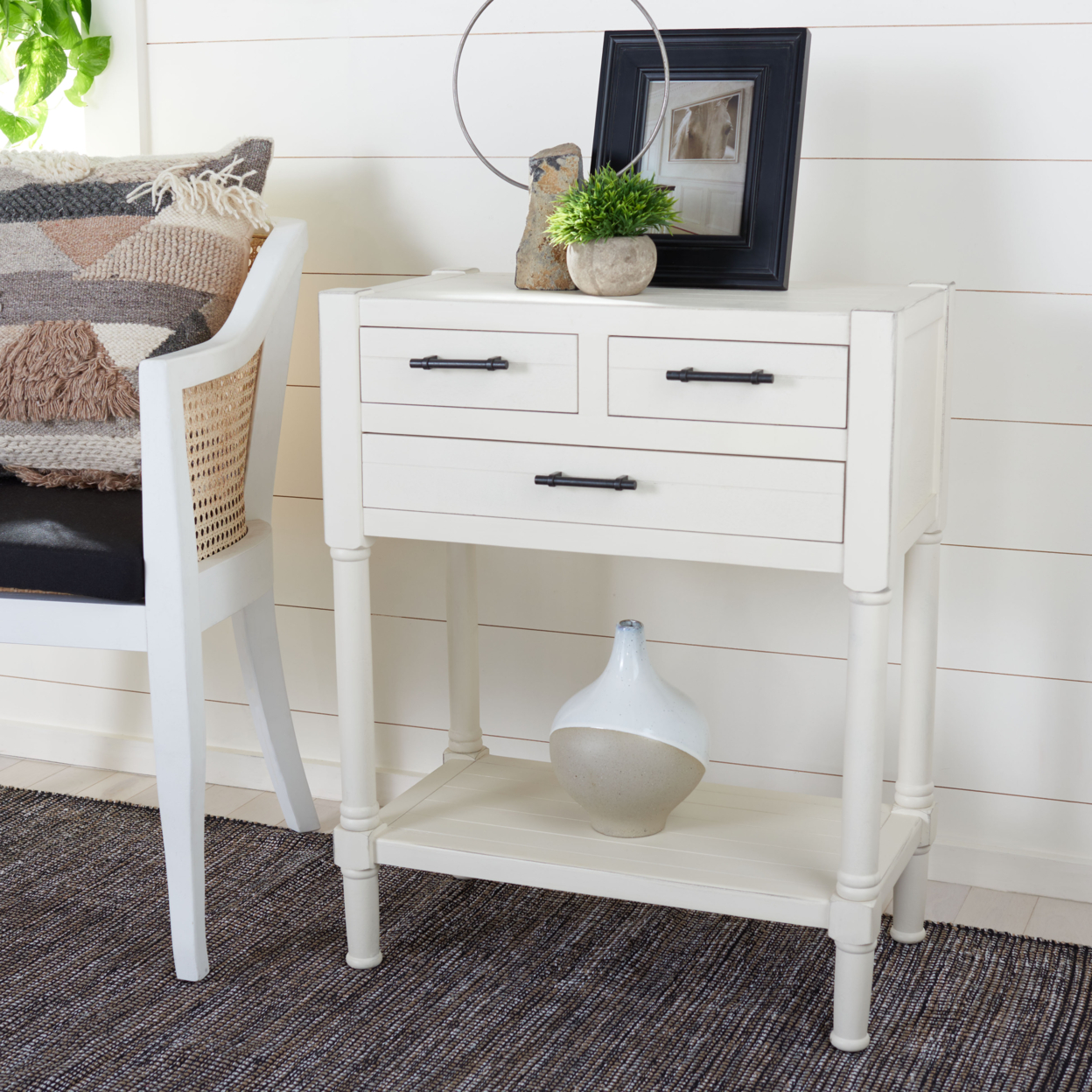 SAFAVIEH Filbert 3-Drawer Console Table Distressed White