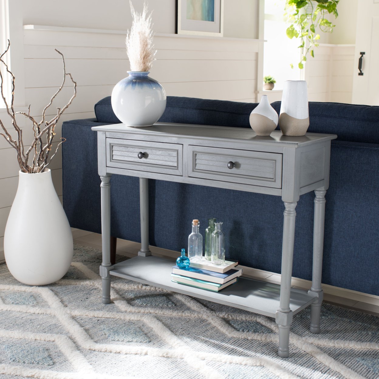 SAFAVIEH Tate 2-Drawer Console Table Distressed / Grey