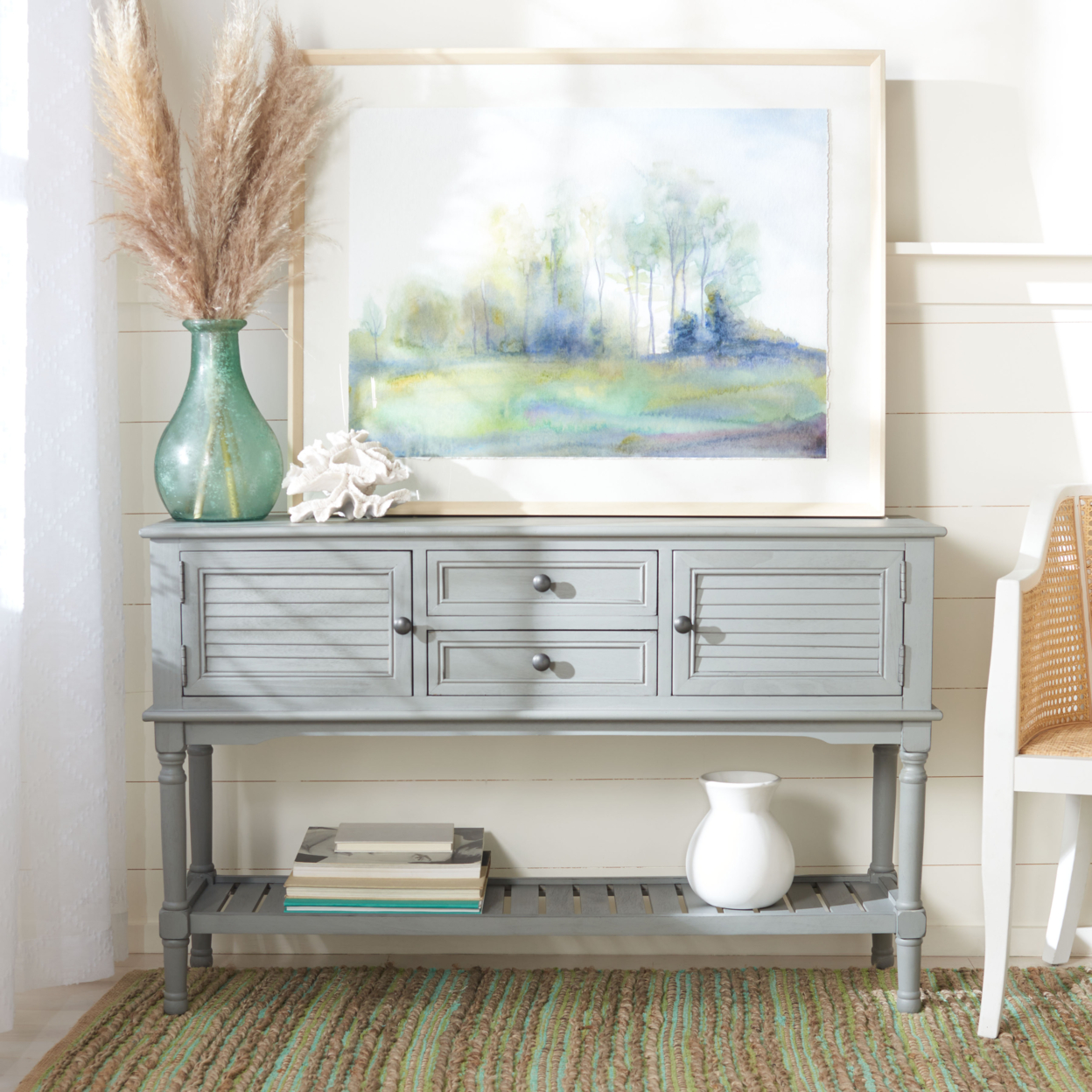 SAFAVIEH Tate 2-Drawer 2-Door Console Table Distressed /Grey