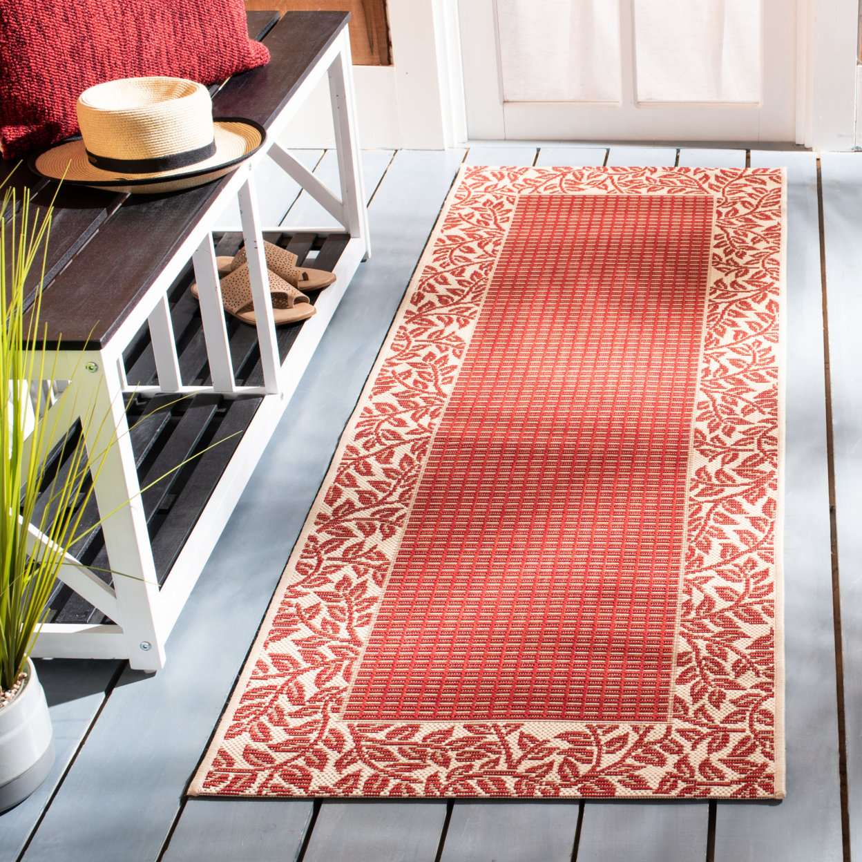 SAFAVIEH Courtyard CY0727-3707 Red / Natural Rug - 4' X 5' 7
