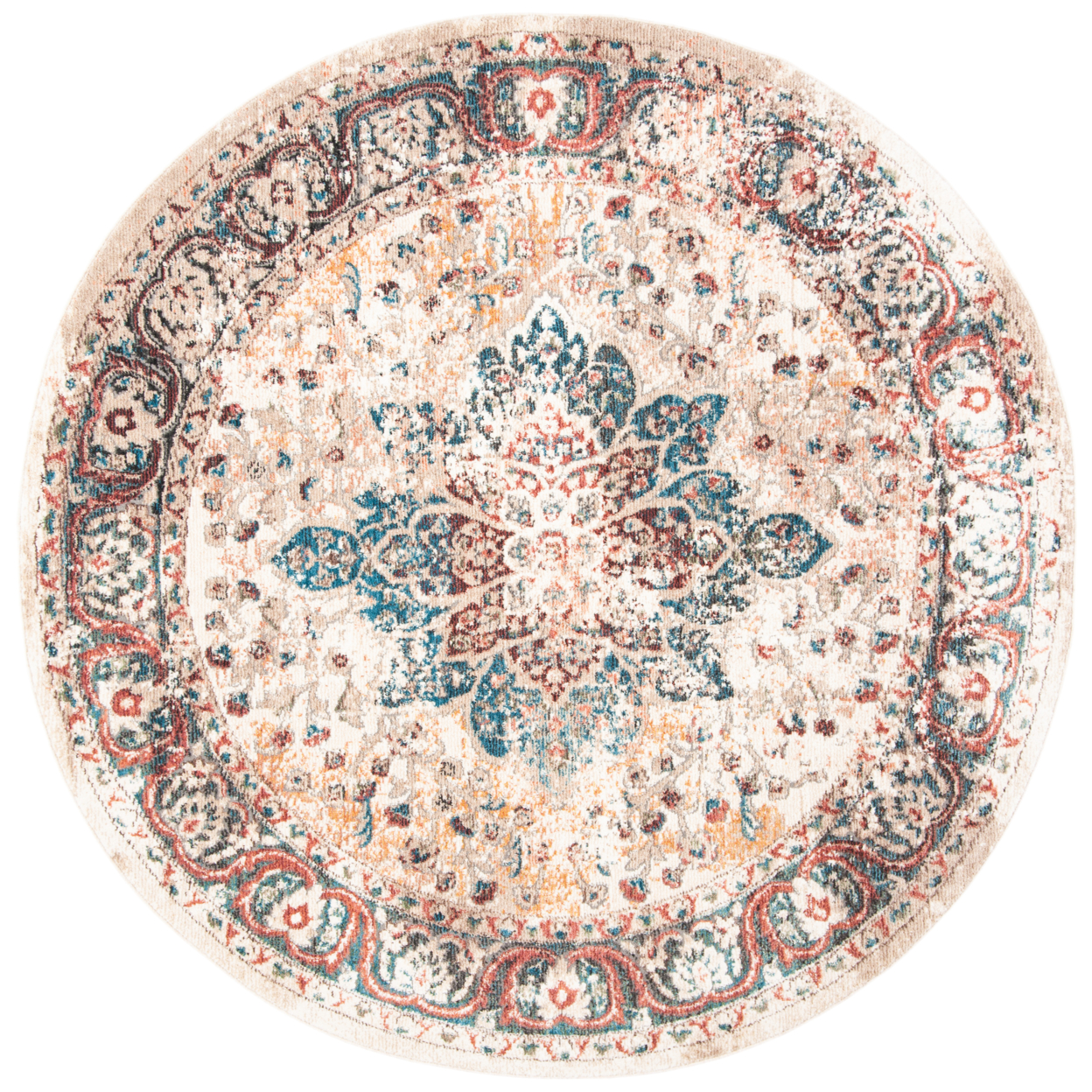 SAFAVIEH Carlyle Collection CYL215B Ivory / Burgundy Rug - 6' 7 Round