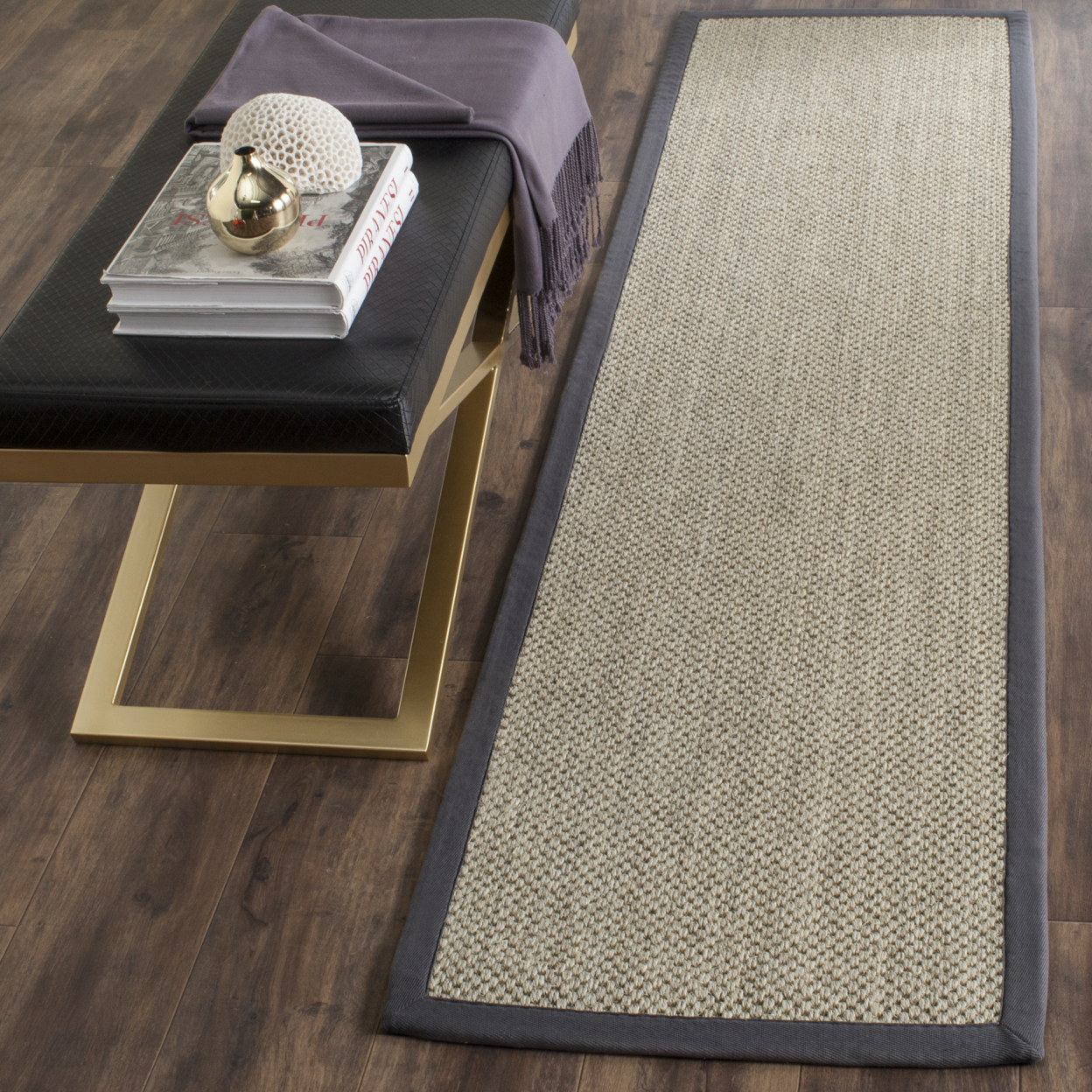 SAFAVIEH Natural Fiber Collection NF443B Marble/Grey Rug - 2' 6 X 12'