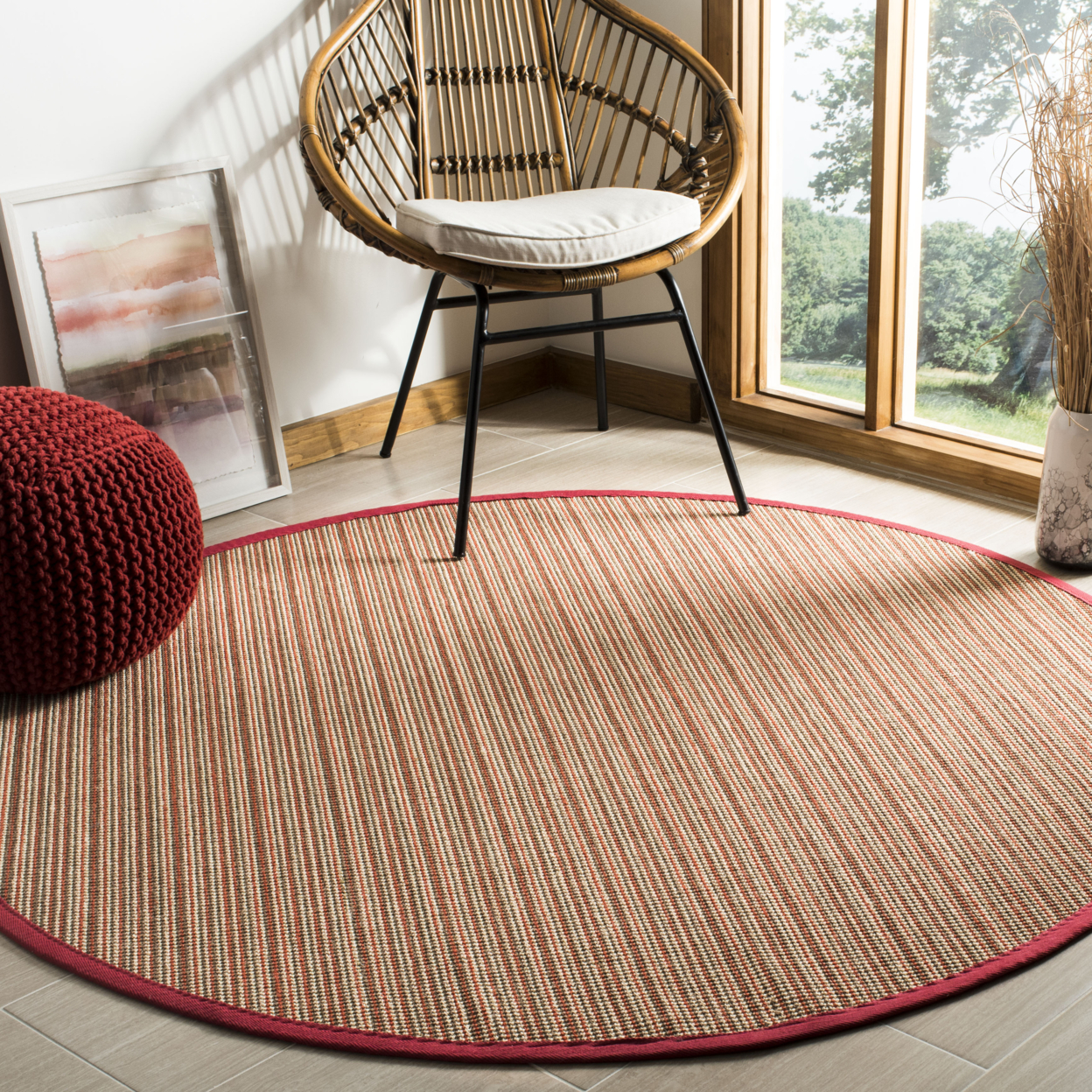 SAFAVIEH Natural Fiber Collection NF132B Brown / Red Rug - 6' Round