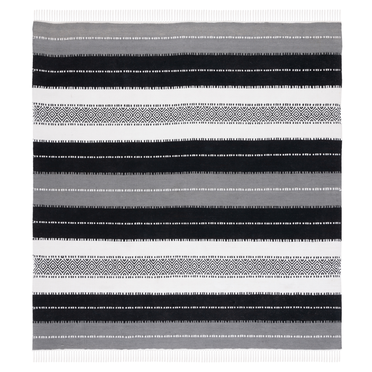 SAFAVIEH Striped Kilim STK103Z Black / Ivory Rug - 7' Square