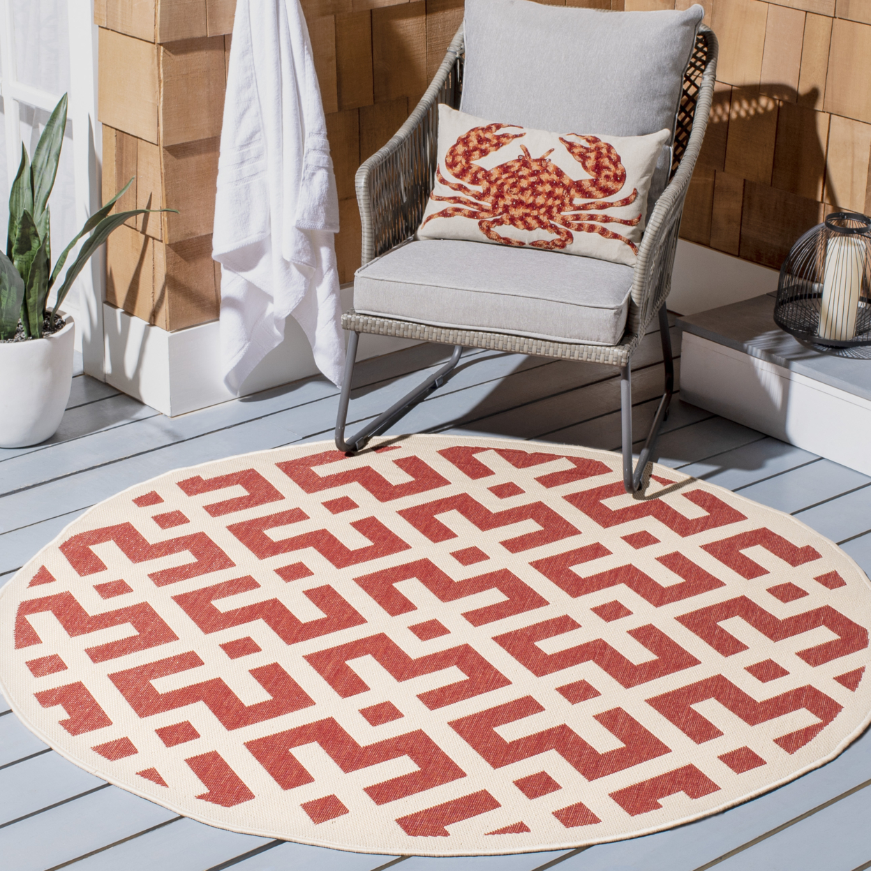 SAFAVIEH Outdoor CY6915-238 Courtyard Collection Red / Bone Rug - 2' 3 X 12'