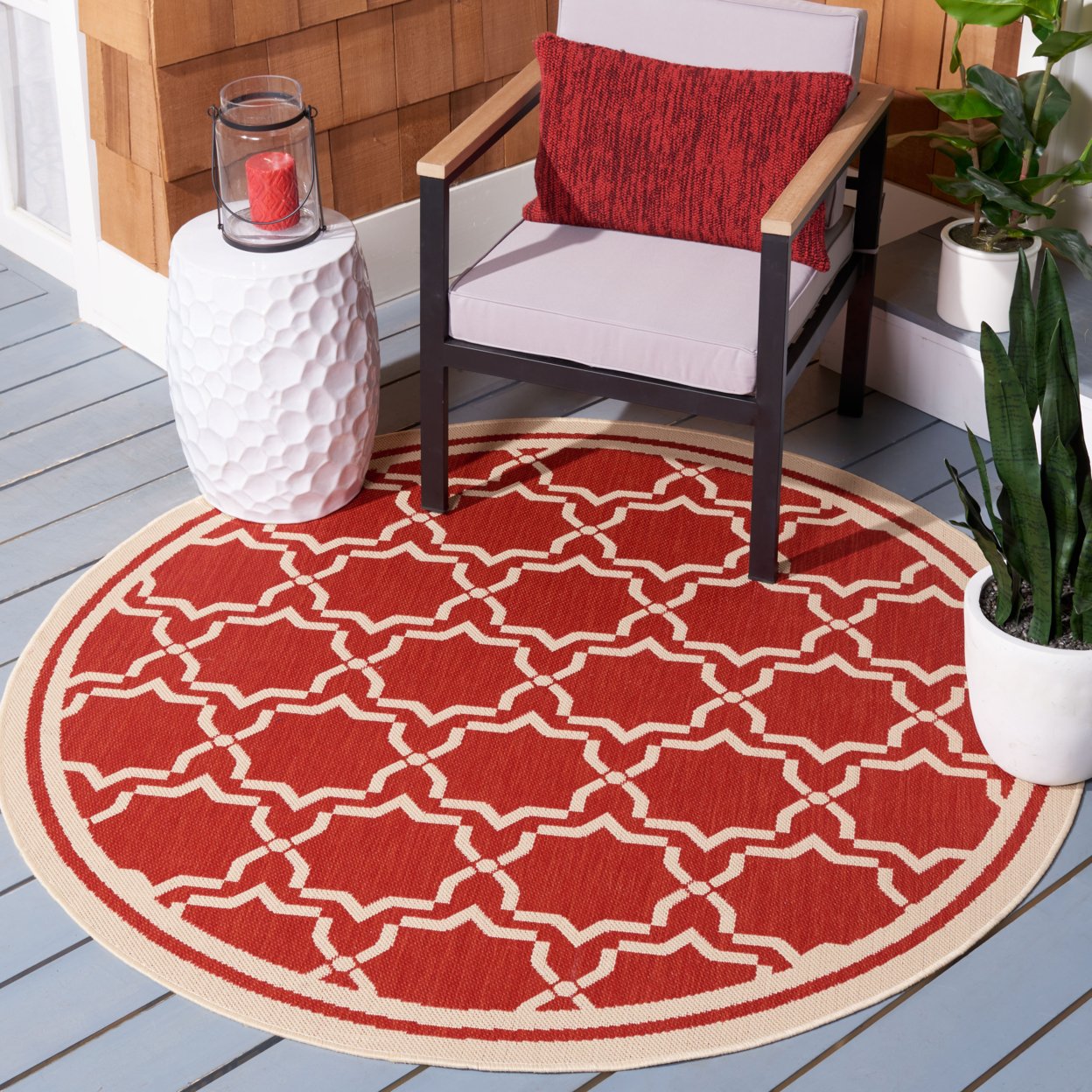 SAFAVIEH Outdoor CY6916-248 Courtyard Collection Red / Bone Rug - 2' X 3' 7