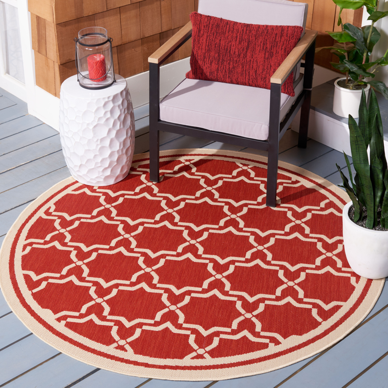 SAFAVIEH Outdoor CY6916-248 Courtyard Collection Red / Bone Rug - 2' 3 X 10'
