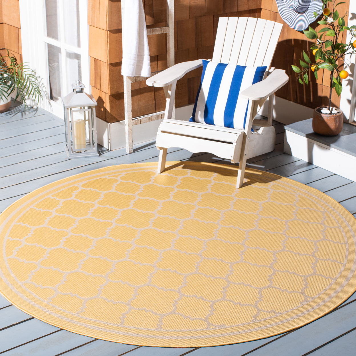 SAFAVIEH Outdoor CY6918-30621 Courtyard Gold / Beige Rug - 6' 7 Square