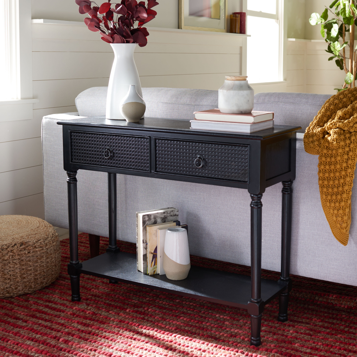 SAFAVIEH Haines 2-Drawer Console Table Black