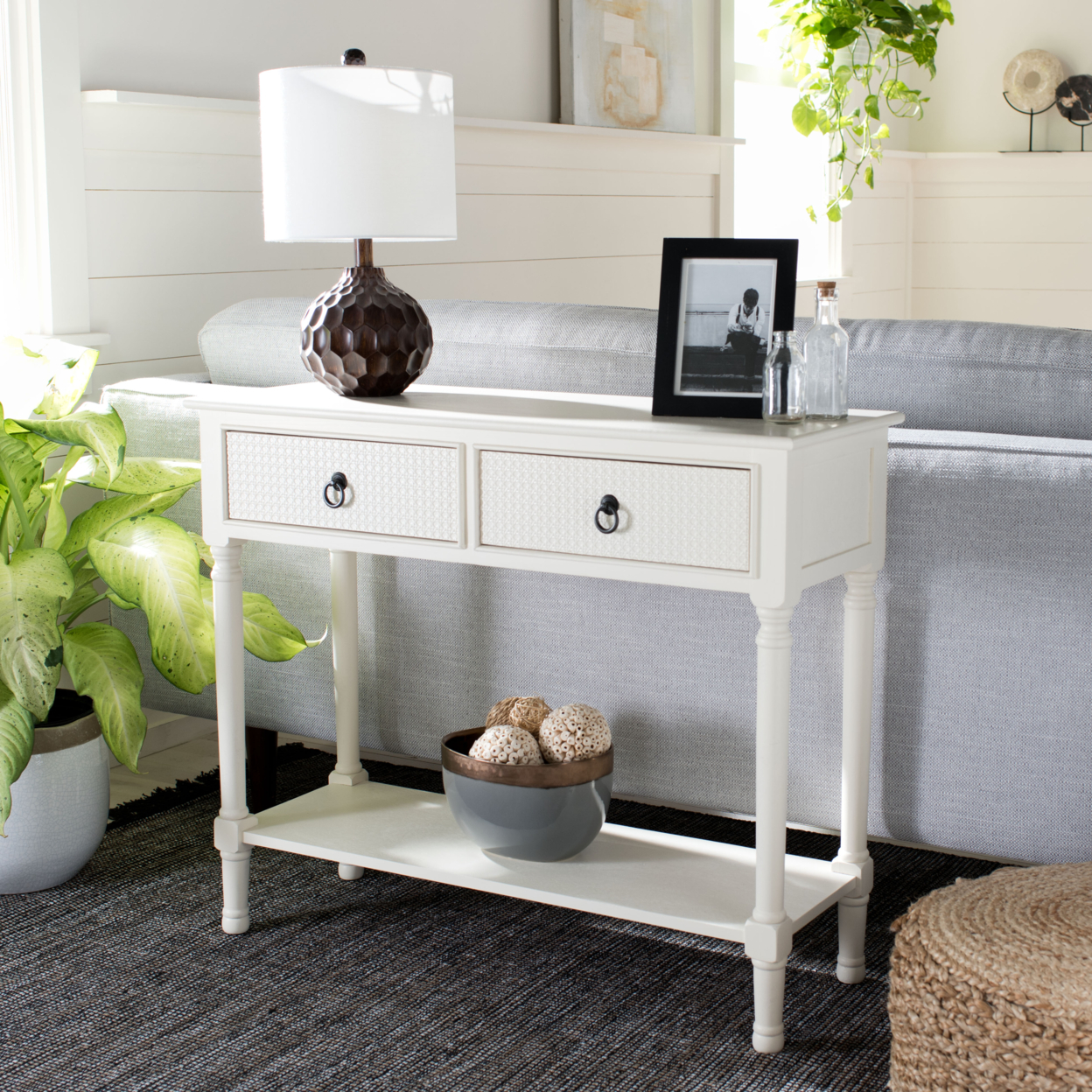 SAFAVIEH Haines 2-Drawer Console Table Distressed White