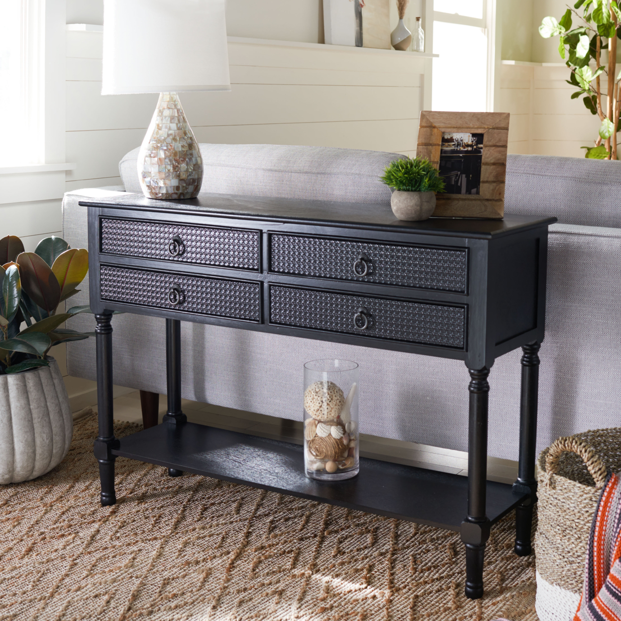 SAFAVIEH Haines 4-Drawer Console Table Black