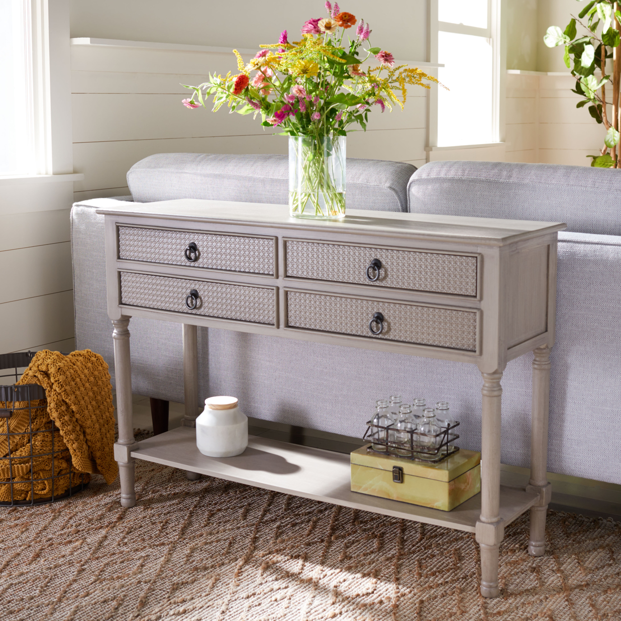 SAFAVIEH Haines 4-Drawer Console Table Greige