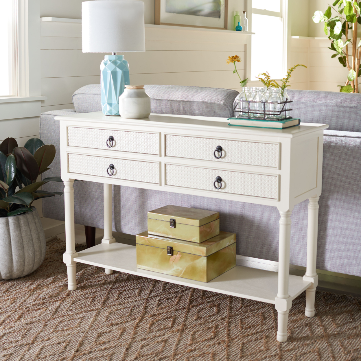 SAFAVIEH Haines 4-Drawer Console Table Distressed White