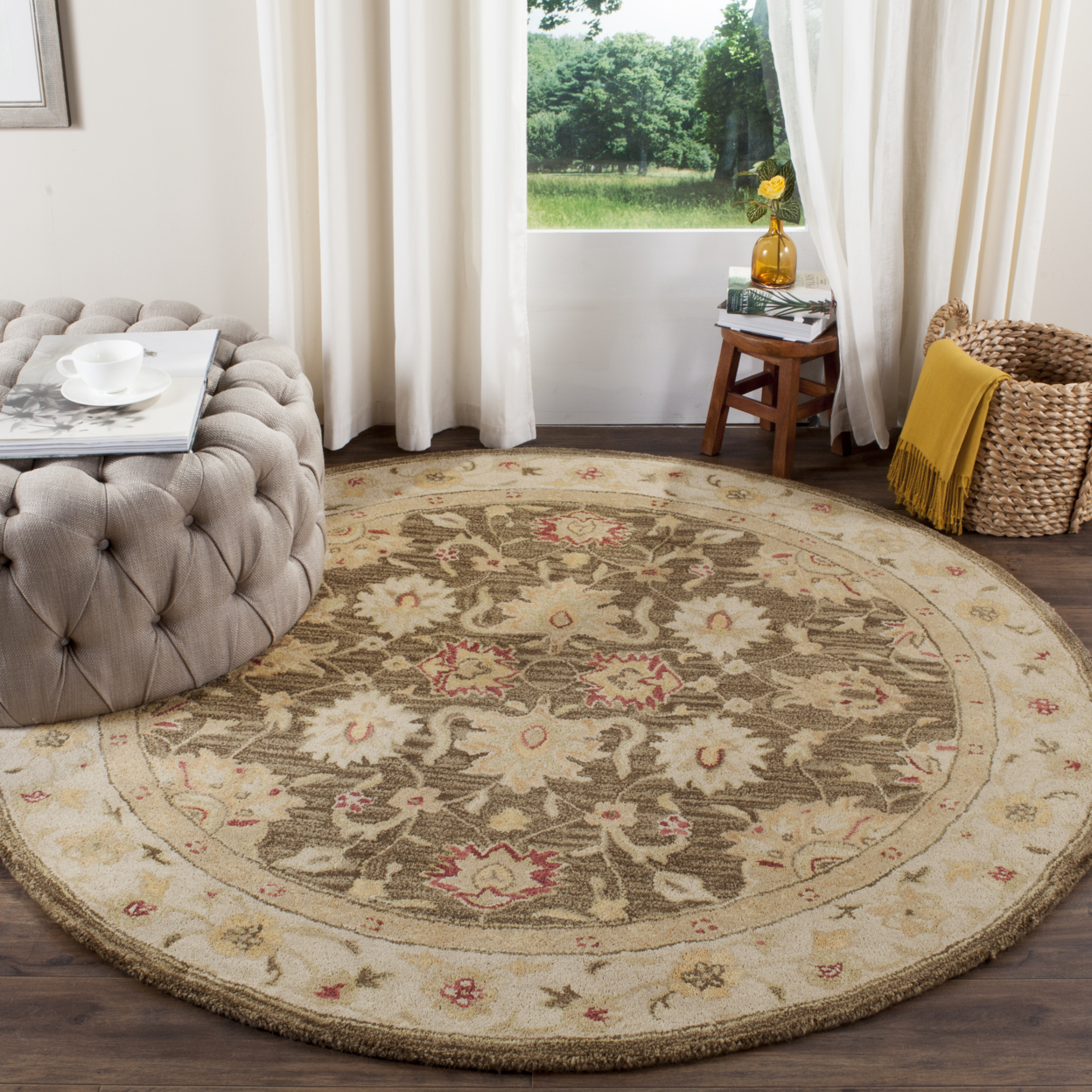 SAFAVIEH Antiquity AT853A Handmade Olive Grey /Beige Rug - 6' Square