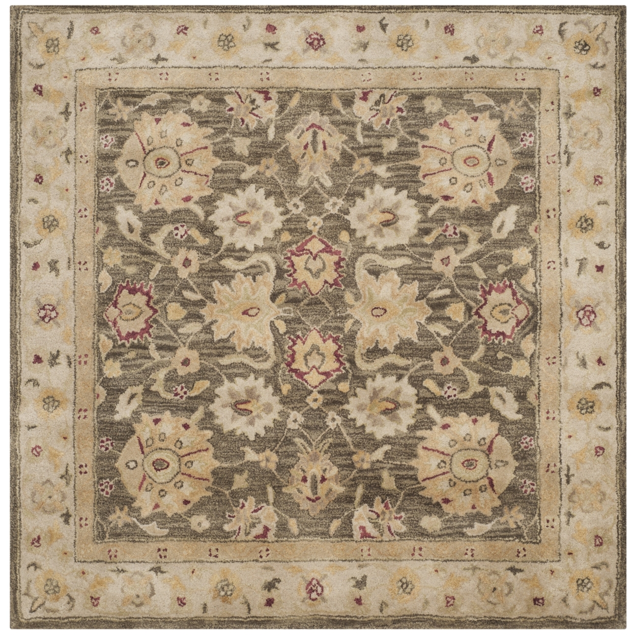 SAFAVIEH Antiquity AT853A Handmade Olive Grey /Beige Rug - 6' Square