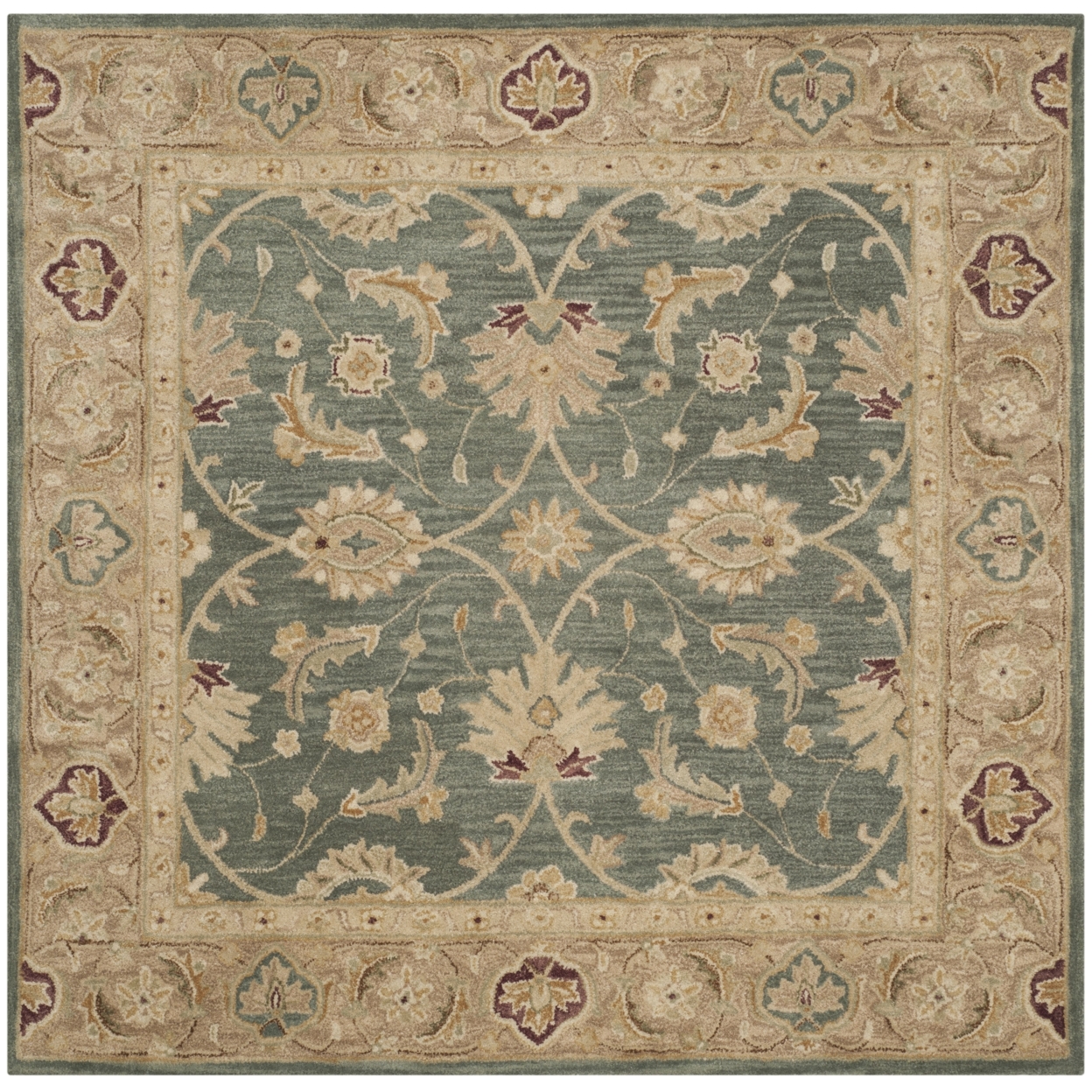 SAFAVIEH Antiquity AT849B Handmade Teal Blue / Taupe Rug - 6' Square
